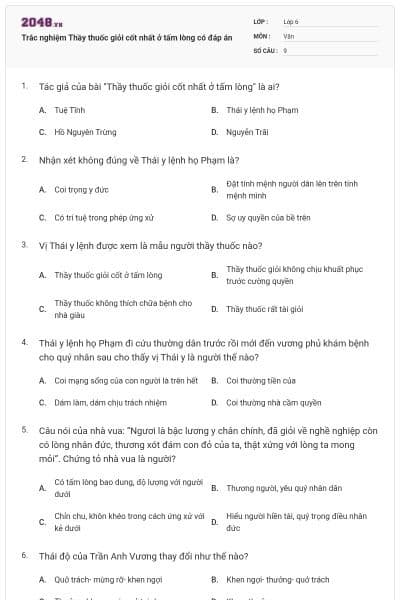 Trắc nghiệm Thầy thuốc giỏi cốt nhất ở tấm lòng có đáp án