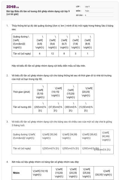 Bài tập Biểu đồ tần số tương đối ghép nhóm dạng cột lớp 9 (có lời giải)