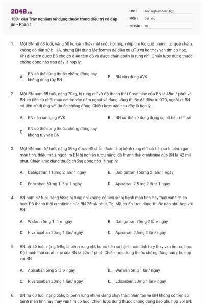 100+ câu Trắc nghiệm sử dụng thuốc trong điều trị có đáp án - Phần 1