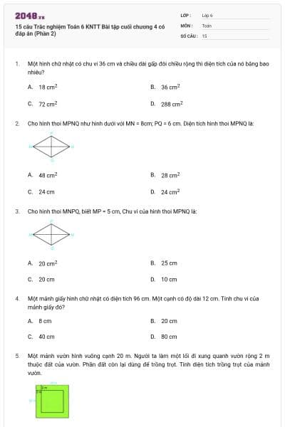 15 câu Trắc nghiệm Toán 6 KNTT Bài tập cuối chương 4 có đáp án (Phần 2)