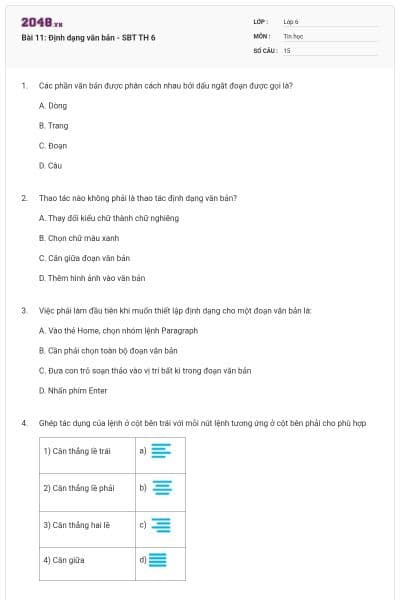 Bài 11: Định dạng văn bản - SBT TH 6
