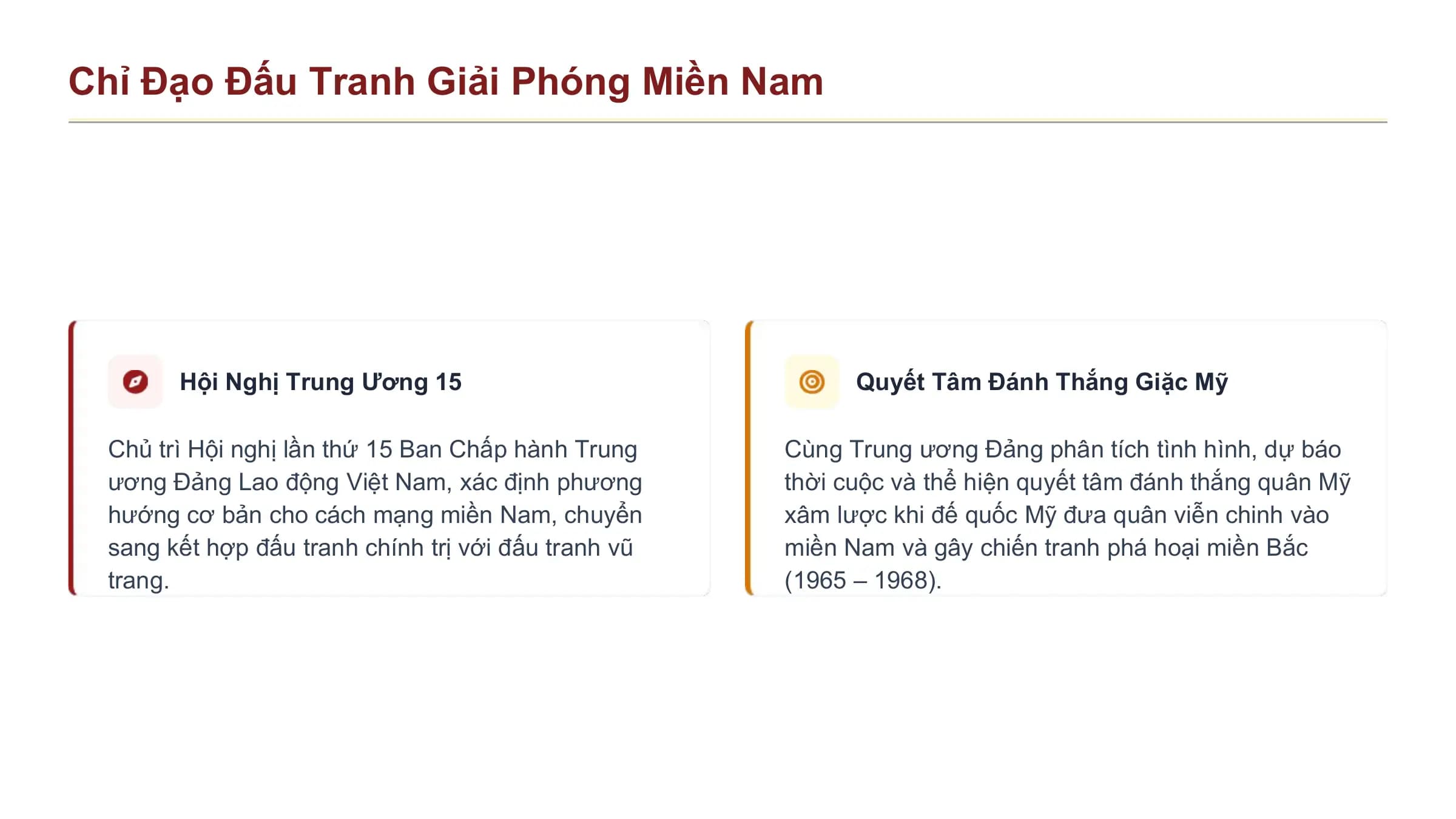 Chỉ Đạo Đấu Tranh Giải Phóng Miền Nam

 Hội Nghị Trung Ương 15 Quyết Tâm Đánh Thắng Giặc Mỹ

 Chủ trì Hội nghị lần thứ 15 Ban Chấp hành Trung Cùng Trung ương Đảng phân tích tình hình, dự báo
 ương Đảng Lao động Việt Nam, xác định phương thời cuộc và thể hiện quyết tâm đánh thắng quân Mỹ
 hướng cơ bản cho cách mạng miền Nam, chuyển xâm lược khi đế quốc Mỹ đưa quân viễn chinh vào
 sang kết hợp đấu tranh chính trị với đấu tranh vũ miền Nam và gây chiến tranh phá hoại miền Bắc
 trang. (1965 – 1968).