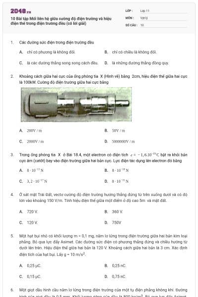 10 Bài tập Mối liên hệ giữa cường độ điện trường và hiệu điện thế trong điện trường đều (có lời giải)