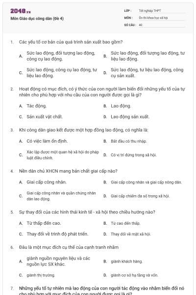 Môn Giáo dục công dân (Đề 4)