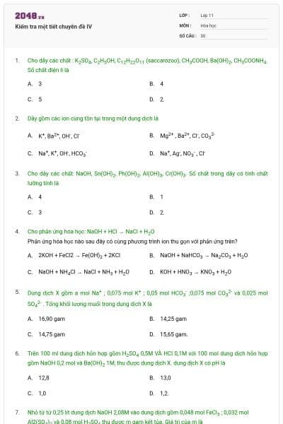 Kiểm tra một tiết chuyên đề IV