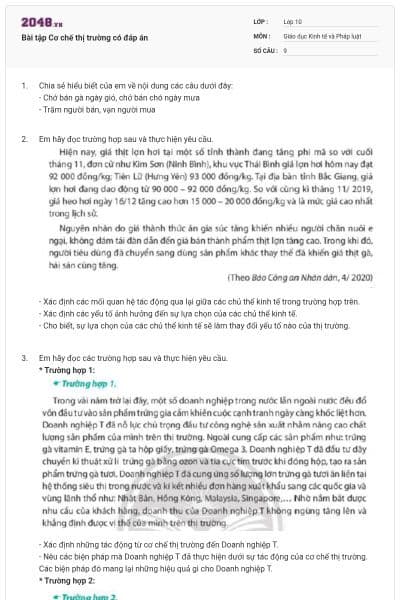 Bài tập Cơ chế thị trường có đáp án