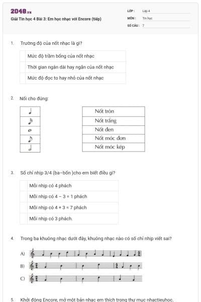 Giải Tin học 4 Bài 3: Em học nhạc với Encore (tiếp)