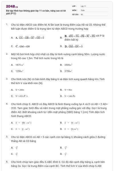 Bài tập Hình học không gian lớp 11 cơ bản, nâng cao có lời giải (P12)