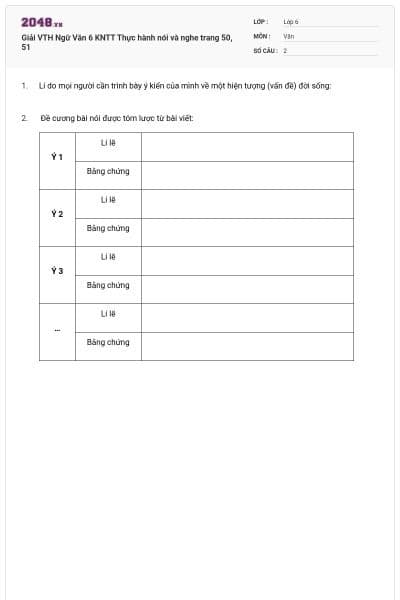Giải VTH Ngữ Văn 6 KNTT Thực hành nói và nghe trang 50, 51