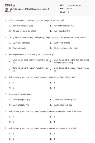 400+ câu Trắc nghiệm Kỹ thuật thực phẩm có đáp án - Phần 9