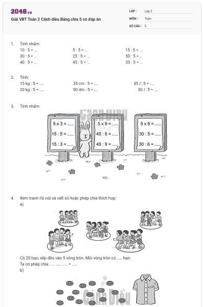 Giải VBT Toán 2 Cánh diều Bảng chia 5 có đáp án