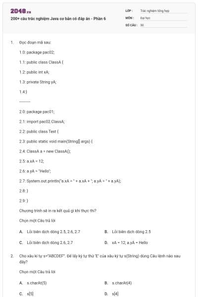 200+ câu trắc nghiệm Java cơ bản có đáp án - Phần 6