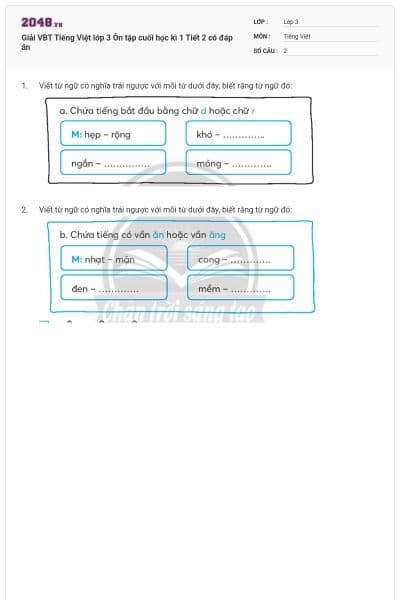 Giải VBT Tiếng Việt lớp 3 Ôn tập cuối học kì 1 Tiết 2 có đáp án