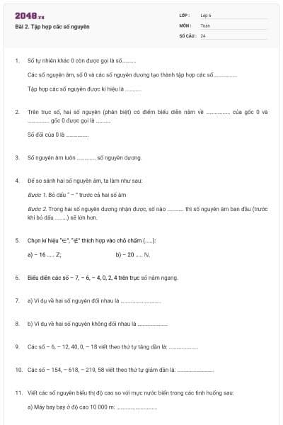 Bài 2. Tập hợp các số nguyên
