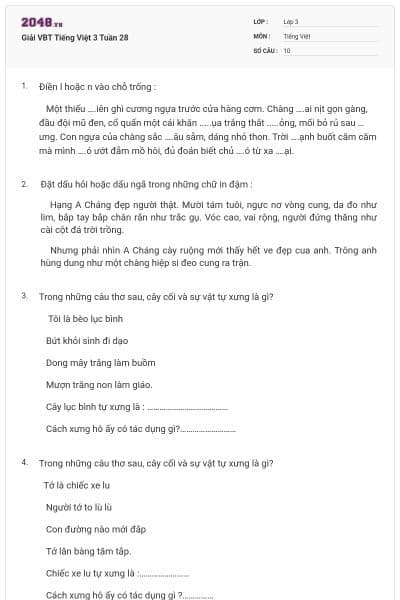Giải VBT Tiếng Việt 3 Tuần 28