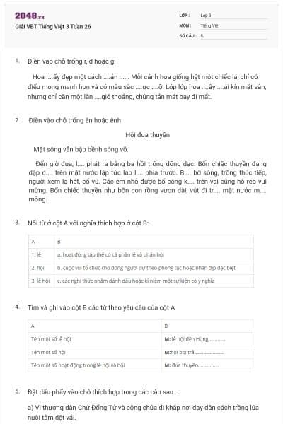Giải VBT Tiếng Việt 3 Tuần 26
