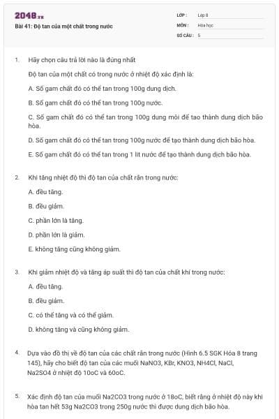 Bài 41: Độ tan của một chất trong nước