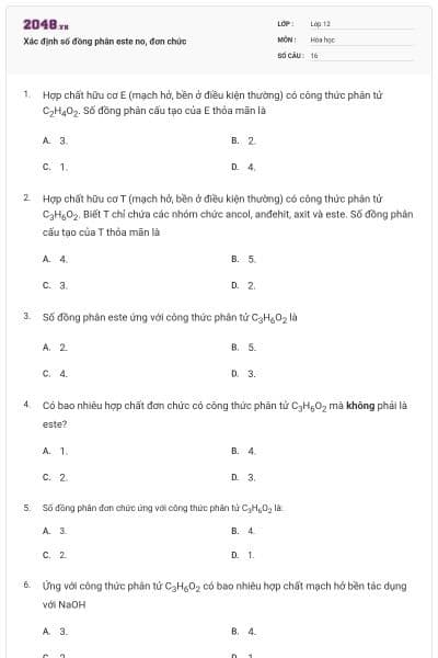 Xác định số đồng phân este no, đơn chức