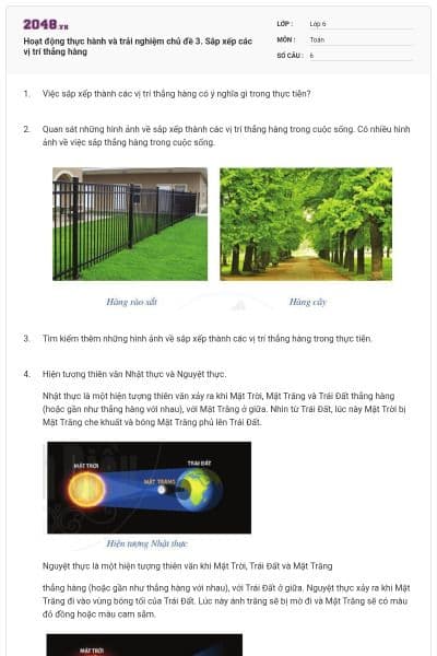 Hoạt động thực hành và trải nghiệm chủ đề 3. Sắp xếp các vị trí thẳng hàng