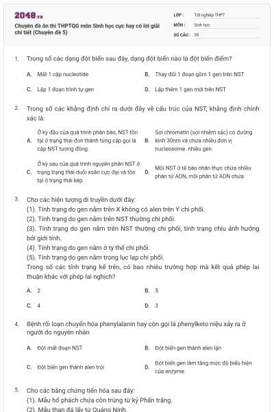 Chuyên đề ôn thi THPTQG môn Sinh học cực hay có lời giải chi tiết (Chuyên đề 5)