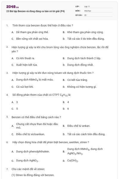 23 Bài tập Benzen và đồng đằng cơ bản có lời giải (P4)