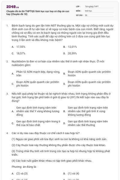 Chuyên đề ôn thi THPTQG Sinh học cực hay có đáp án cưc hay (Chuyên đề 18)