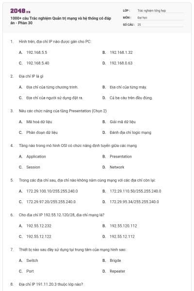1000+ câu Trắc nghiệm Quản trị mạng và hệ thống có đáp án - Phần 30