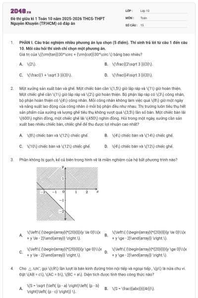 Đề thi giữa kì 1 Toán 10 năm 2025-2026 THCS-THPT Nguyễn Khuyến (TP.HCM) có đáp án