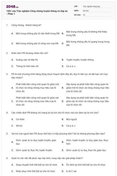 100+ câu Trắc nghiệm Công chúng truyền thông có đáp án - Phần 1