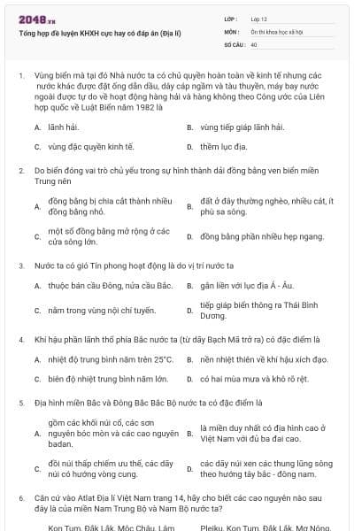 Tổng hợp đề luyện KHXH cực hay có đáp án (Địa lí)