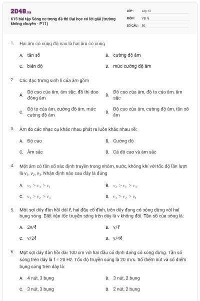 615 bài tập Sóng cơ trong đề thi Đại học có lời giải (trường không chuyên - P11)