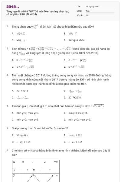 Tổng hợp đề thi thử THPTQG môn Tóan cực hay chọn lọc, có lời giải chi tiết (đề số 14)