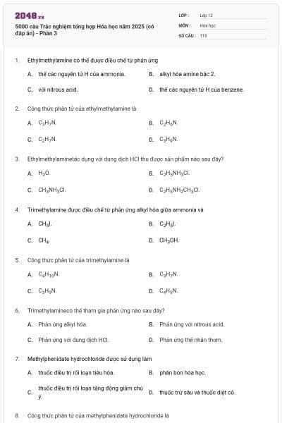 5000 câu Trắc nghiệm tổng hợp Hóa học năm 2025 (có đáp án) - Phần 3