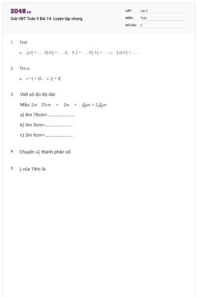 Giải VBT Toán 5 Bài 14: Luyện tập chung
