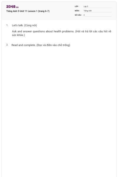 Tiếng Anh 5 Unit 11 Lesson 1 (trang 6-7)