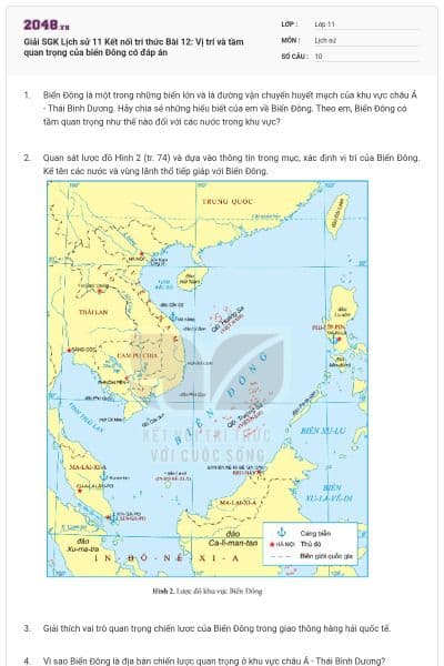 Giải SGK Lịch sử 11 Kết nối tri thức Bài 12: Vị trí và tầm quan trọng của biển Đông có đáp án
