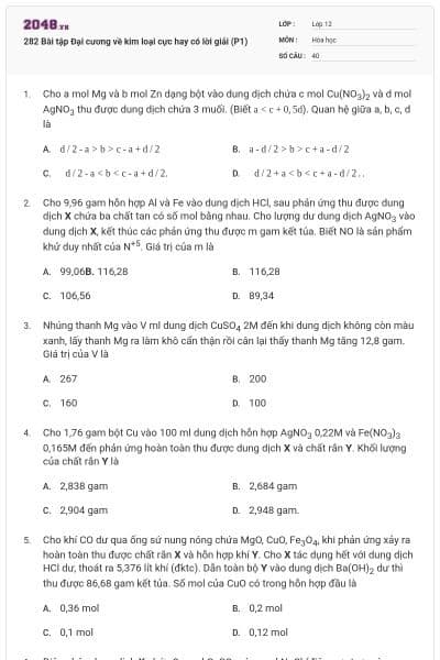 282 Bài tập Đại cương về kim loại cực hay có lời giải (P1)