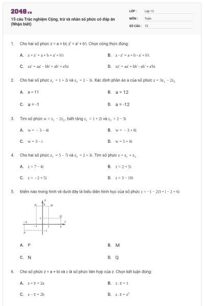 15 câu Trắc nghiệm Cộng, trừ và nhân số phức có đáp án (Nhận biết)