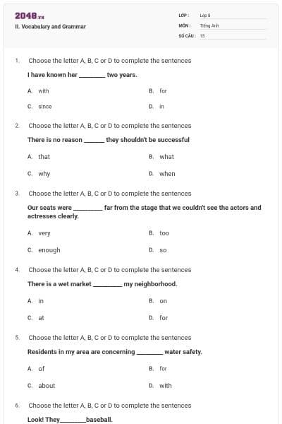 II. Vocabulary and Grammar