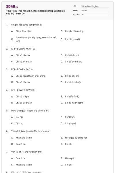 1000+ câu Trắc nghiệm Kế toán doanh nghiệp vận tải (có đáp án) - Phần 26