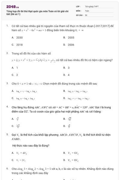 Tổng hợp đề thi thử thpt quốc gia môn Toán có lời giải chi tiết (Đề số 1)