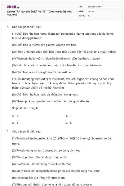 BÀI ÔN TẬP RÈN LUYỆN LÝ THUYẾT TỔNG HỢP MÔN HÓA HỌC (P7)