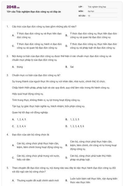 10+ câu Trắc nghiệm Đạo đức công vụ có đáp án