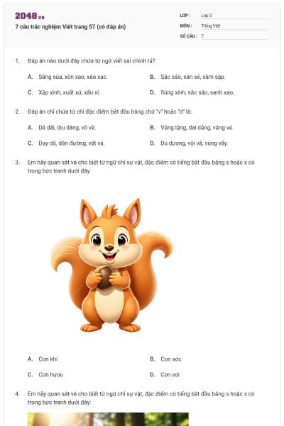 7 câu trắc nghiệm Viết trang 57 (có đáp án)