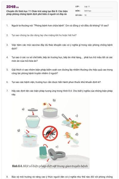 Chuyên đề Sinh học 11 Chân trời sáng tạo Bài 8: Các biện pháp phòng chống bệnh dịch phổ biến ở người có đáp án
