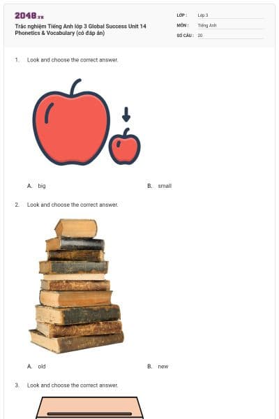 Trắc nghiệm Tiếng Anh lớp 3 Global Success Unit 14 Phonetics & Vocabulary (có đáp án)