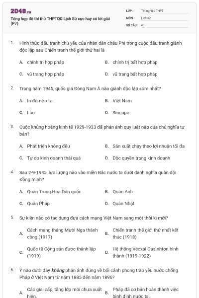 Tổng hợp đề thi thử THPTQG Lịch Sử cực hay có lời giải (P7)