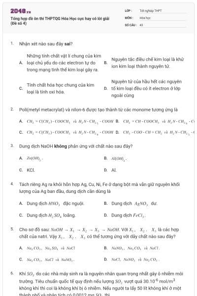 Tổng hợp đề ôn thi THPTQG Hóa Học cực hay có lời giải (Đề số 4)