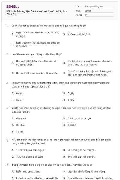 800+ câu Trắc nghiệm Đàm phán kinh doanh có đáp án - Phần 28