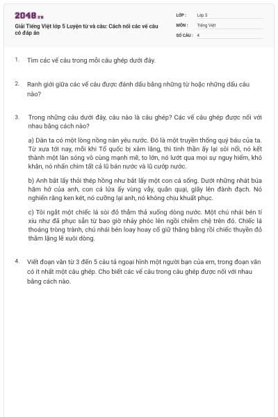 Giải Tiếng Việt lớp 5 Luyện từ và câu: Cách nối các vế câu có đáp án